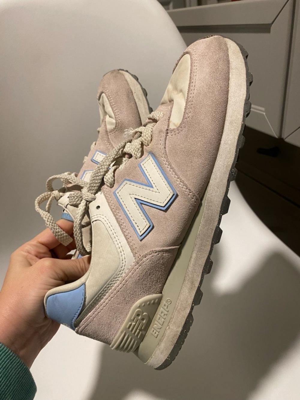 New Balance Beige and Light Blue Suede Runner